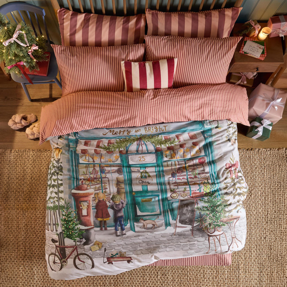 Striped Green Bedding - Merry & Bright Reversible Christmas Duvet Cover Set Multicolour Furn
