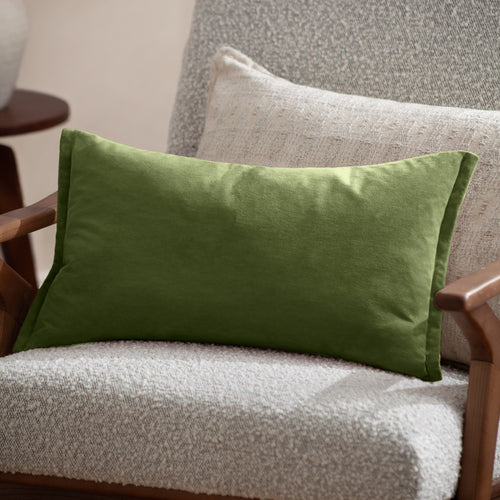 Plain Green Cushions - Merton Rectangular Velvet Cushion Cover Olive Oil Yard