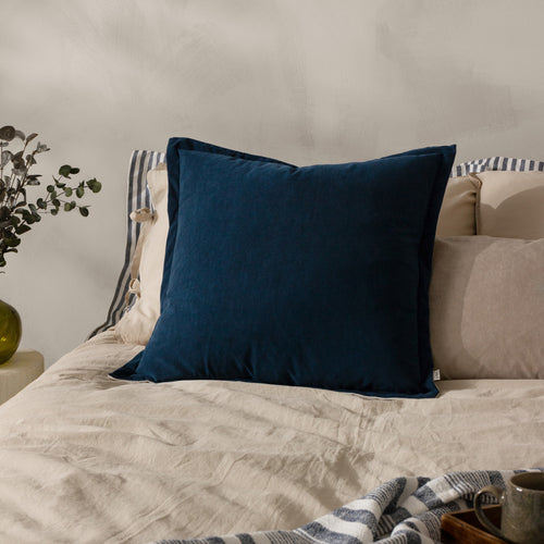 Plain Blue Cushions - Merton Square Velvet Cushion Cover Indigo Yard