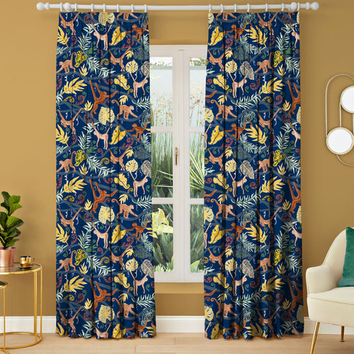 Jungle Blue M2M - Monkey Forest Navy Made to Measure Curtains furn.