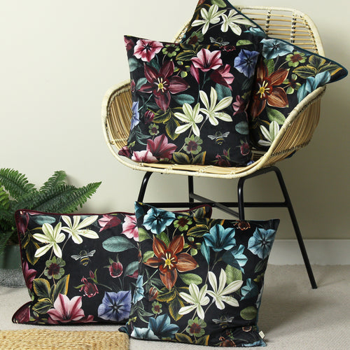 Plain Blue Cushions - Midnight Garden Floral Rectangular Cushion Cover Teal Evans Lichfield
