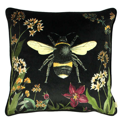 Animal Black Cushions - Midnight Garden Bee Cushion Cover Black Evans Lichfield