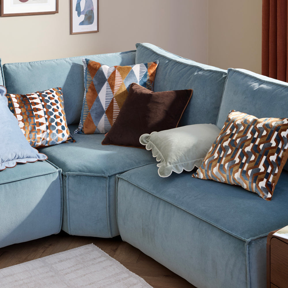 Metro Harlequin Velvet Cushion Ginger