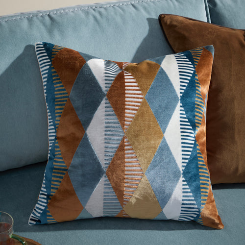 Geometric Orange Cushions - Metro Harlequin Velvet Cushion Cover Ginger Furn
