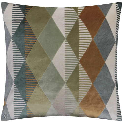 Geometric Green Cushions - Metro Harlequin Velvet Feather Filled Cushion Green Furn