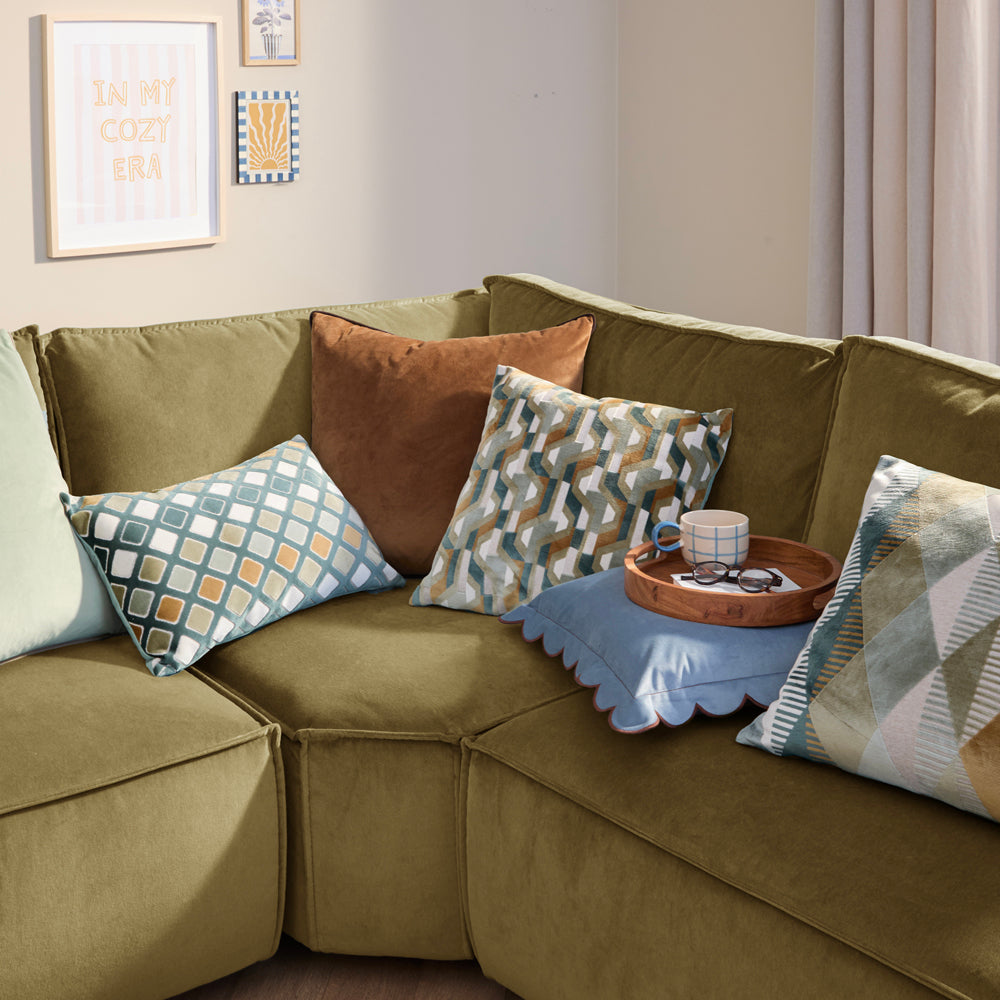 Metro Harlequin Velvet Cushion Green