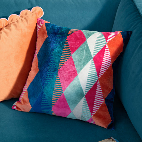 Geometric Multi Cushions - Metro Harlequin Velvet Cushion Cover Multicolour Furn