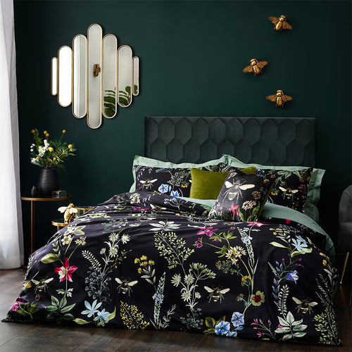 Animal Black Bedding - Midnight Bee Floral Velvet Duvet Cover Set Black Wylder