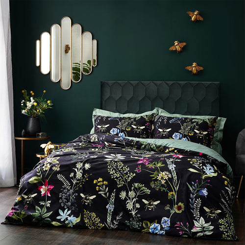 Animal Black Bedding - Midnight Bee Floral Velvet Duvet Cover Set Black Wylder