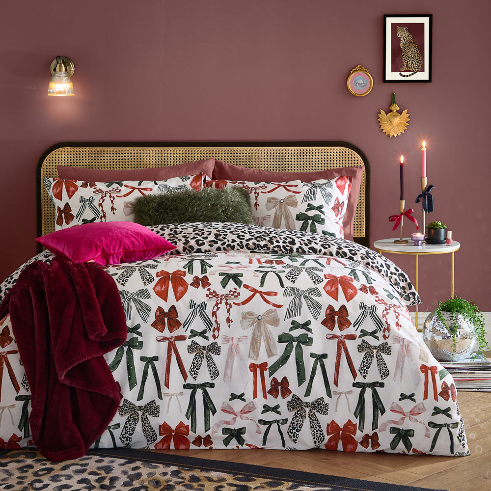 Animal Multicolour Bedding - Mila Bows Reversible Duvet Cover Set Leopard Furn