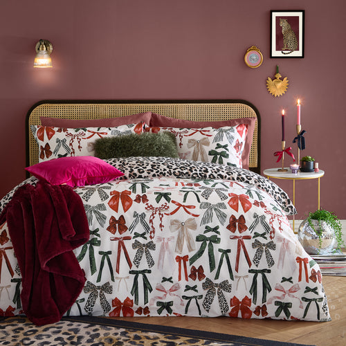 Animal Multicolour Bedding - Mila Bows Reversible Duvet Cover Set Leopard Furn