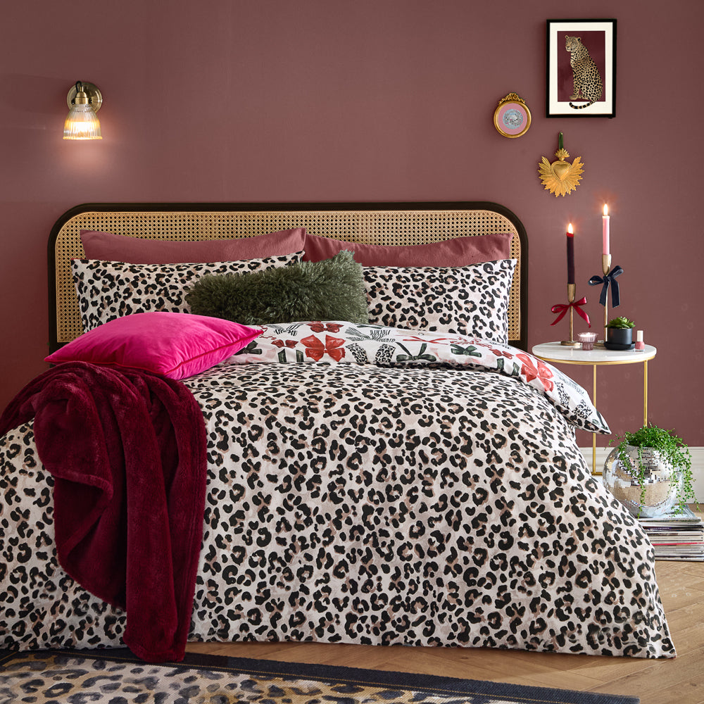 Mila Bows Reversible Duvet Cover Set Leopard