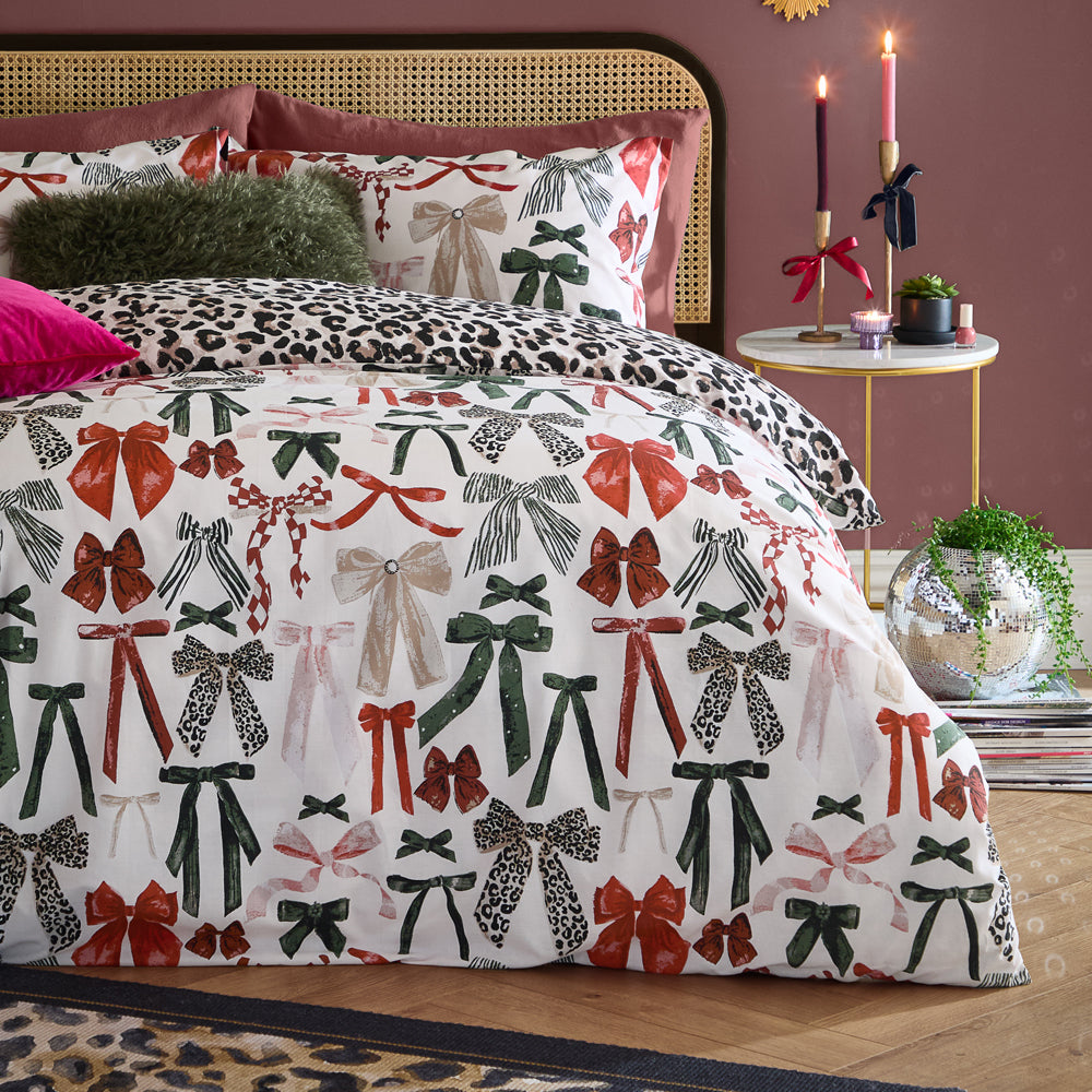 Mila Bows Reversible Duvet Cover Set Leopard