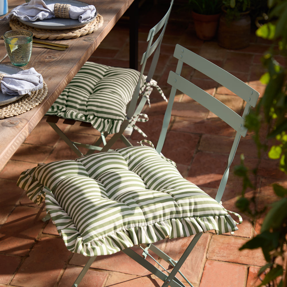 Striped Green Cushions - Millie Ruffle 2 Pack Indoor/Outdoor Seat Pads Green Wylder