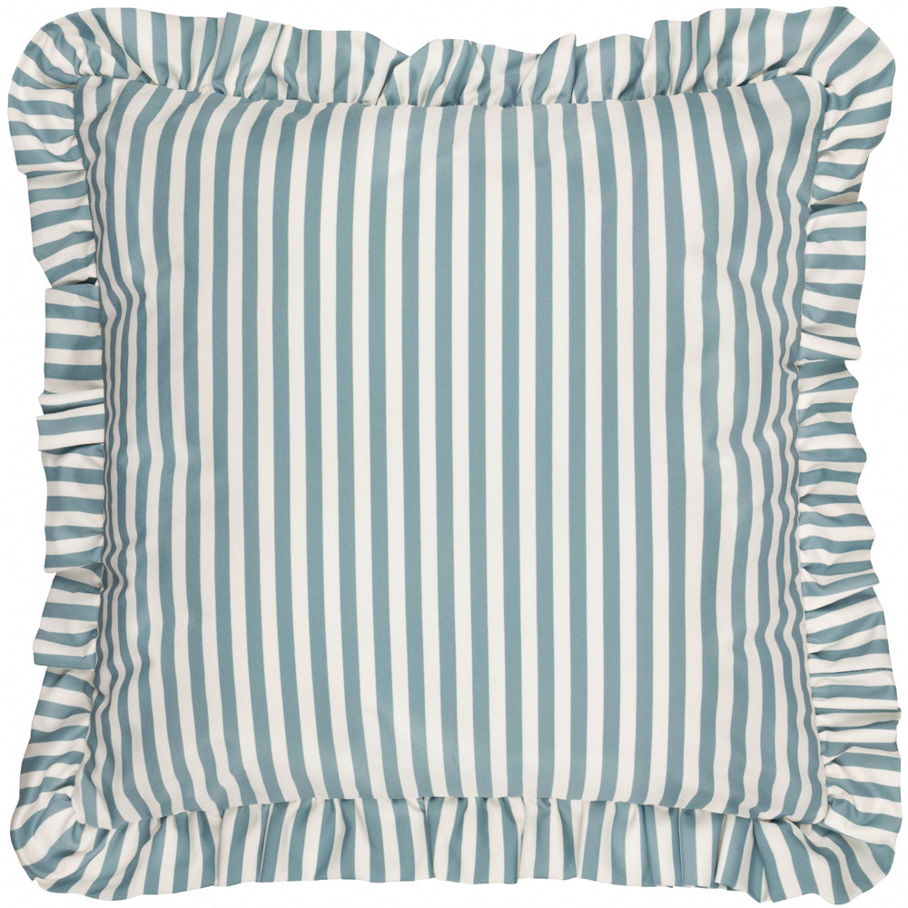 Millie Ruffle Striped Outdoor Cushion Duck Egg Blue