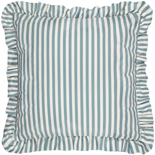 Striped Blue Cushions - Millie Ruffle Striped Outdoor Cushion Cover Duck Egg Blue Wylder Nature