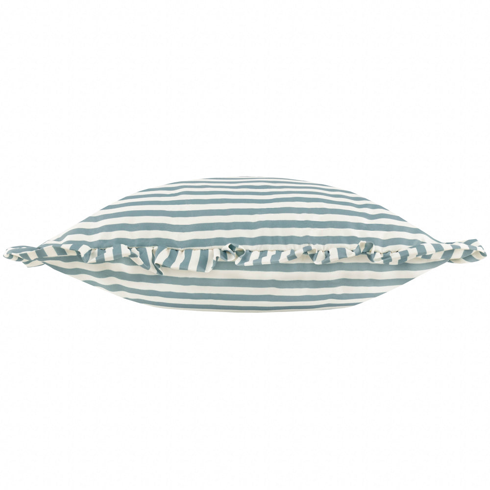 Millie Ruffle Striped Outdoor Cushion Duck Egg Blue