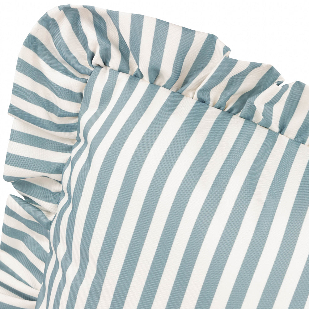 Millie Ruffle Striped Outdoor Cushion Duck Egg Blue