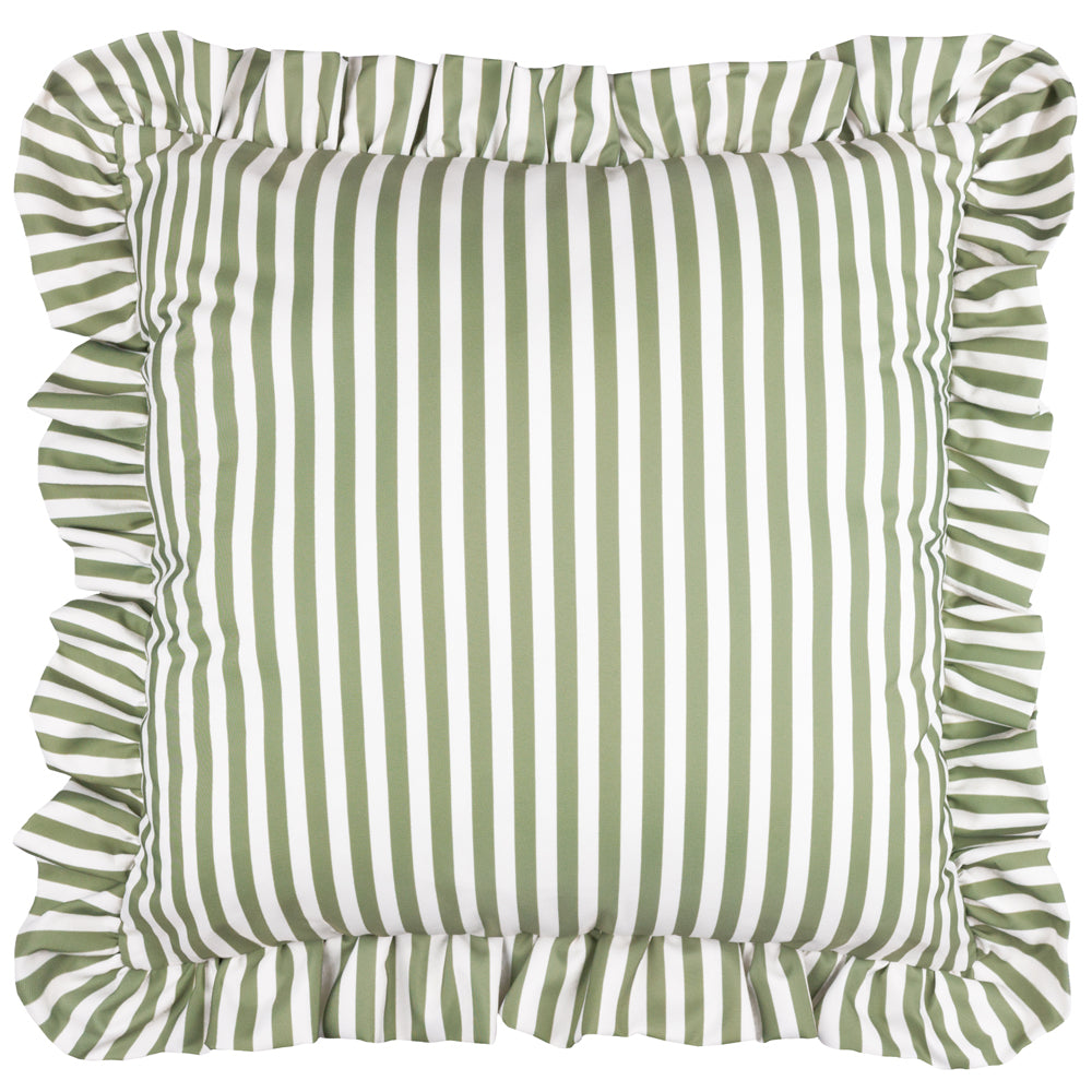 Millie Ruffle Striped Outdoor Cushion Green