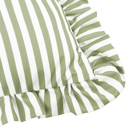 Millie Ruffle Striped Outdoor Cushion Green
