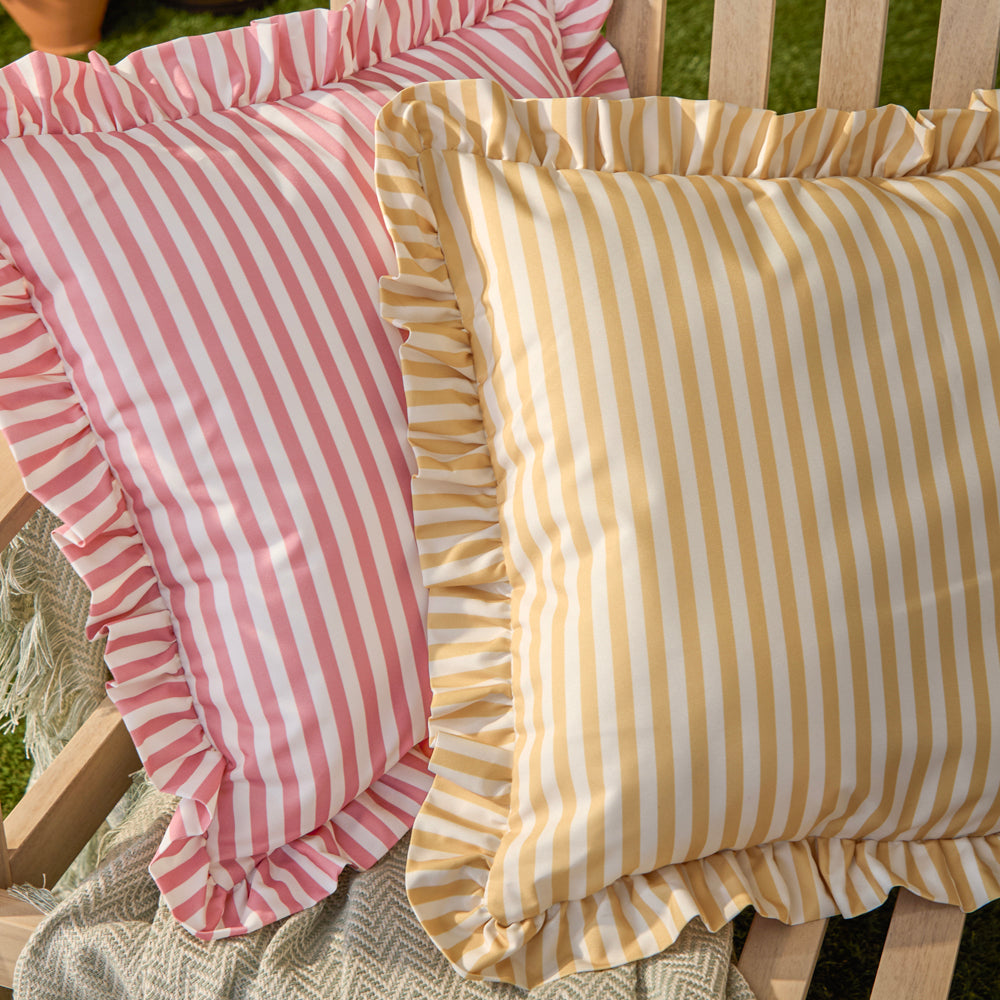 Millie Ruffle Striped Outdoor Cushion Yellow