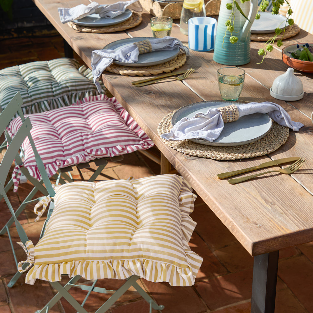Millie Ruffle Striped Outdoor Cushion Yellow