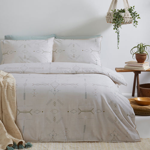 Global Beige Bedding - Mini Inka Aztec Inspired 100% Cotton Duvet Cover Set Natural Yard