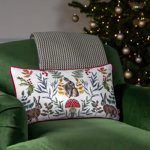 Animal White Cushions - Mirrored Hare Cushion Cover Burgundy Evans Lichfield