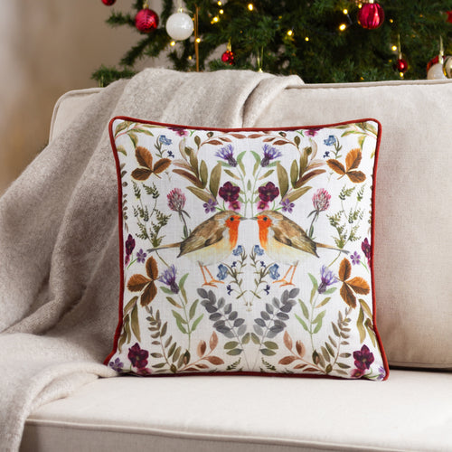 Animal White Cushions - Mirrored Robin Cushion Cover Sunset Evans Lichfield