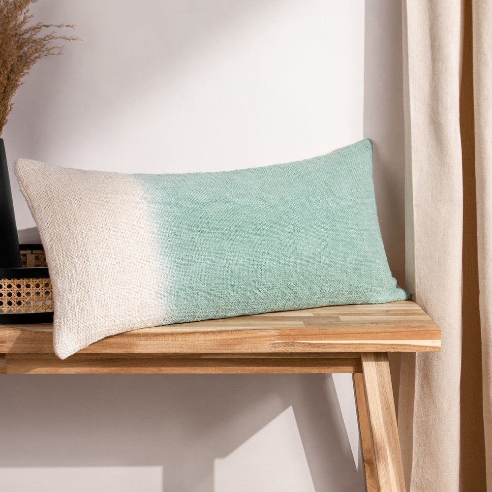 Abstract Green Cushions - Mizu Rectangular Dip Dye Cushion Cover Eucalyptus furn.