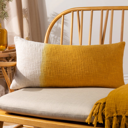 Abstract Yellow Cushions - Mizu Rectangular Dip Dye Cushion Cover Ochre furn.