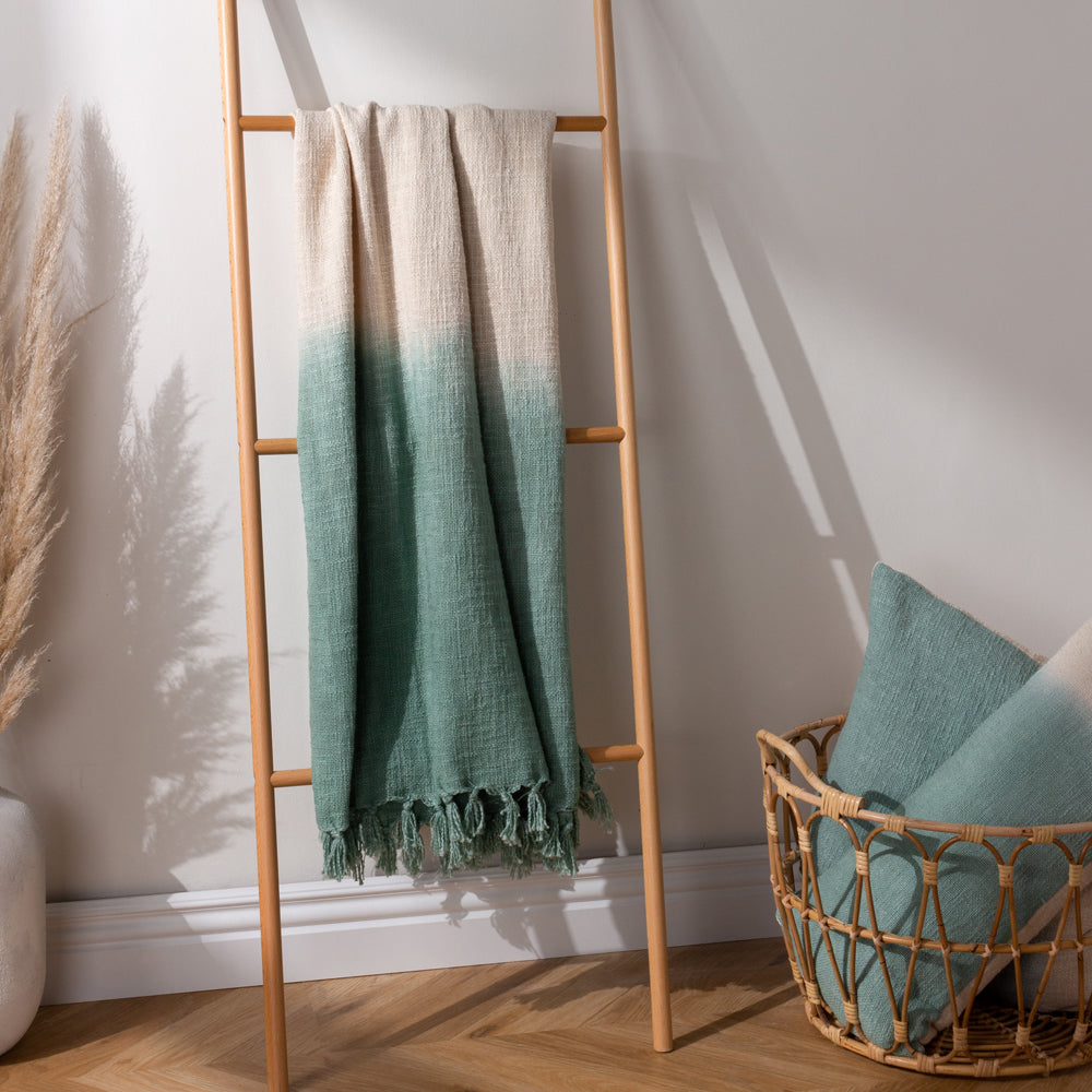 Abstract Green Throws - Mizu Dip Dye Fringed Throw Eucalyptus furn.