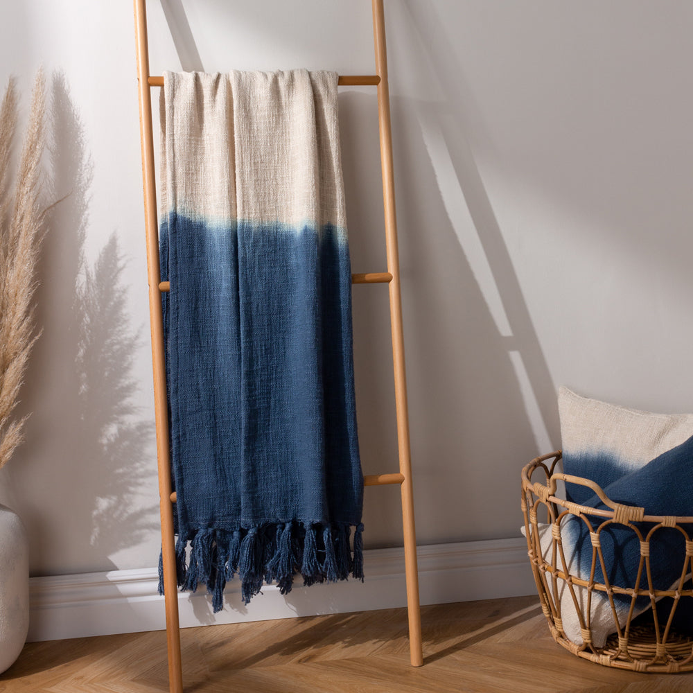 Abstract Blue Throws - Mizu Dip Dye Fringed Throw Ink furn.