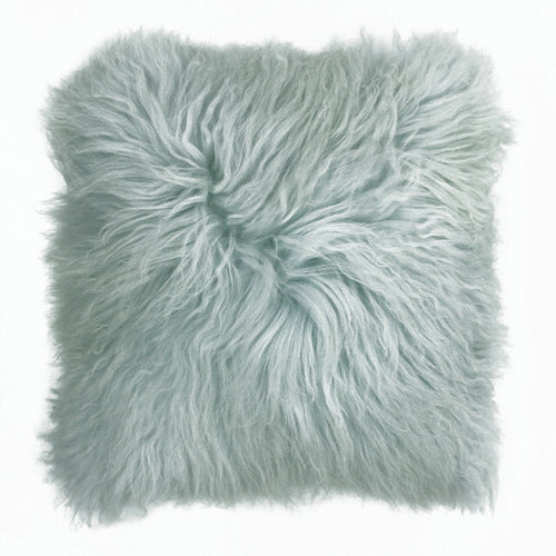 Plain Blue Cushions - Mongolian Sheepskin Cushion Cover Blue Blush Paoletti