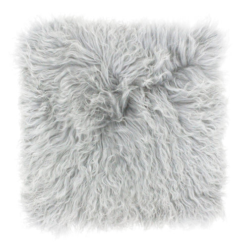 Plain Grey Cushions - Mongolian Sheepskin Cushion Cover Glacier Paoletti