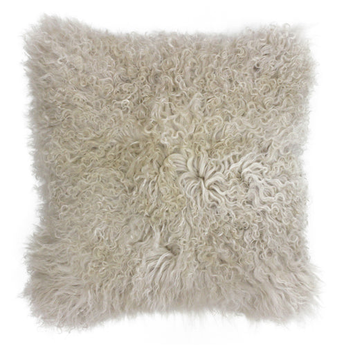 Plain Beige Cushions - Mongolian Sheepskin Cushion Cover Oatmeal Paoletti