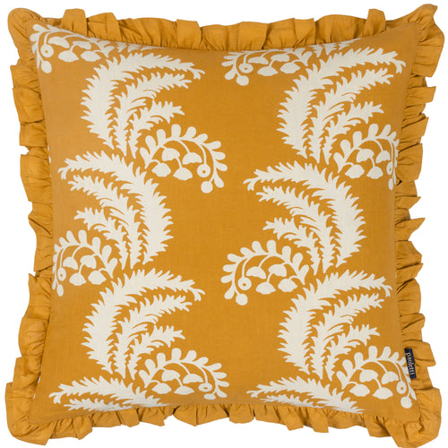 Floral Yellow Cushions - Montrose Floral Pleat Fringe Cushion Cover Ochre Paoletti
