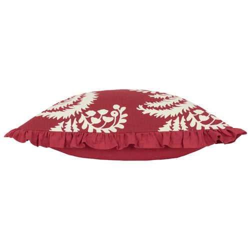 Floral Red Cushions - Montrose Floral Pleat Fringe Cushion Cover Redcurrent Paoletti