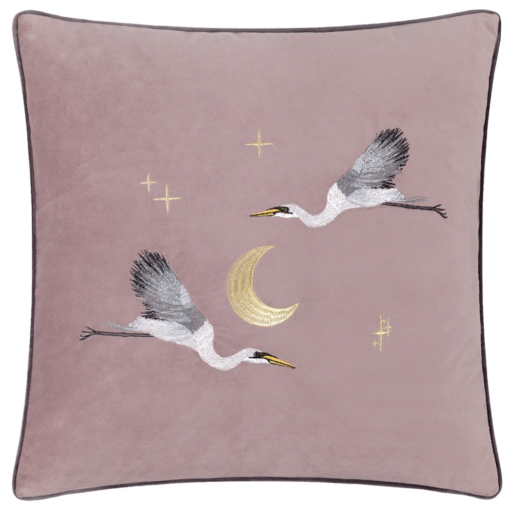 Moonlit Flight Embroidered Velvet Cushion Dusty Pink