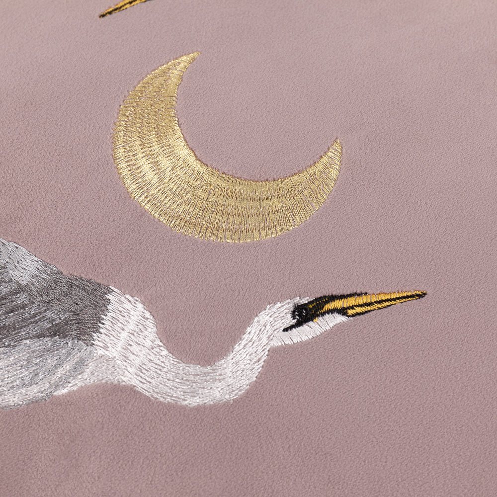 Moonlit Flight Embroidered Velvet Cushion Dusty Pink
