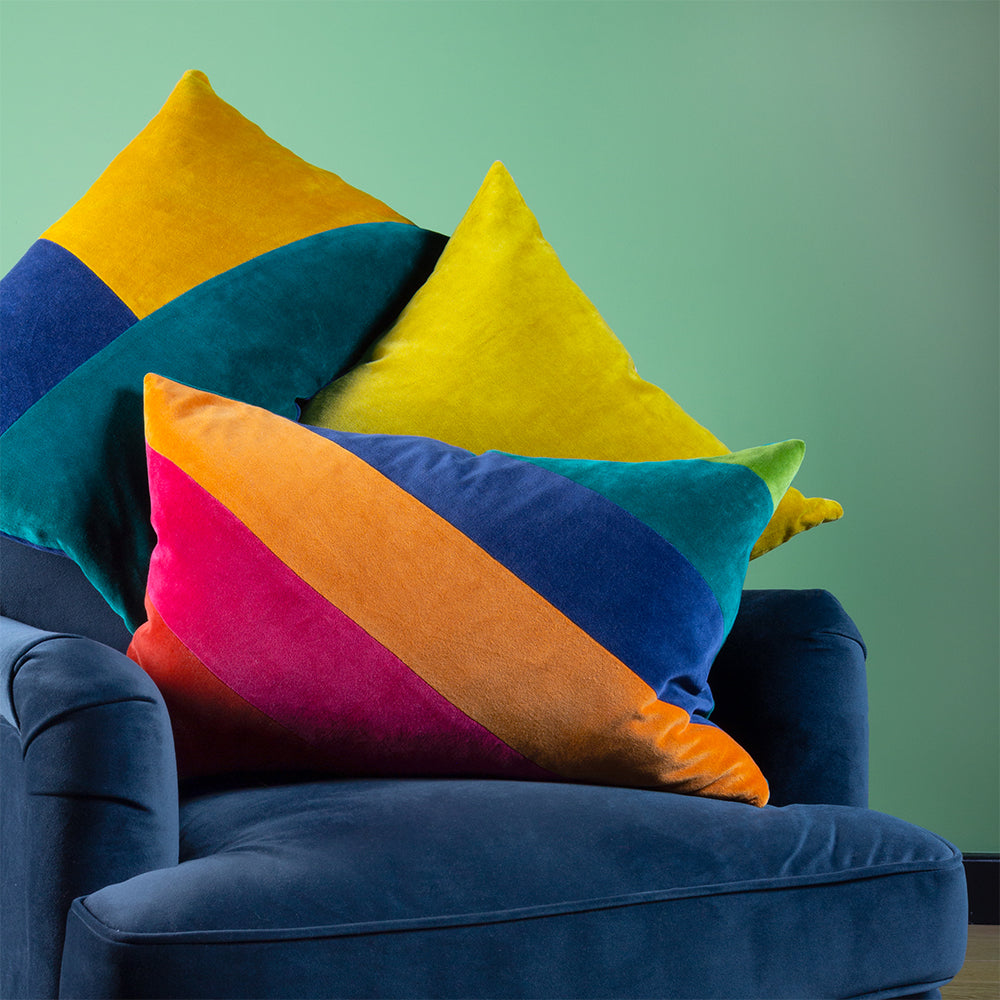 Morella Blue Abstract Cushion Cover | Emerald/Ochre/Navy Cushions