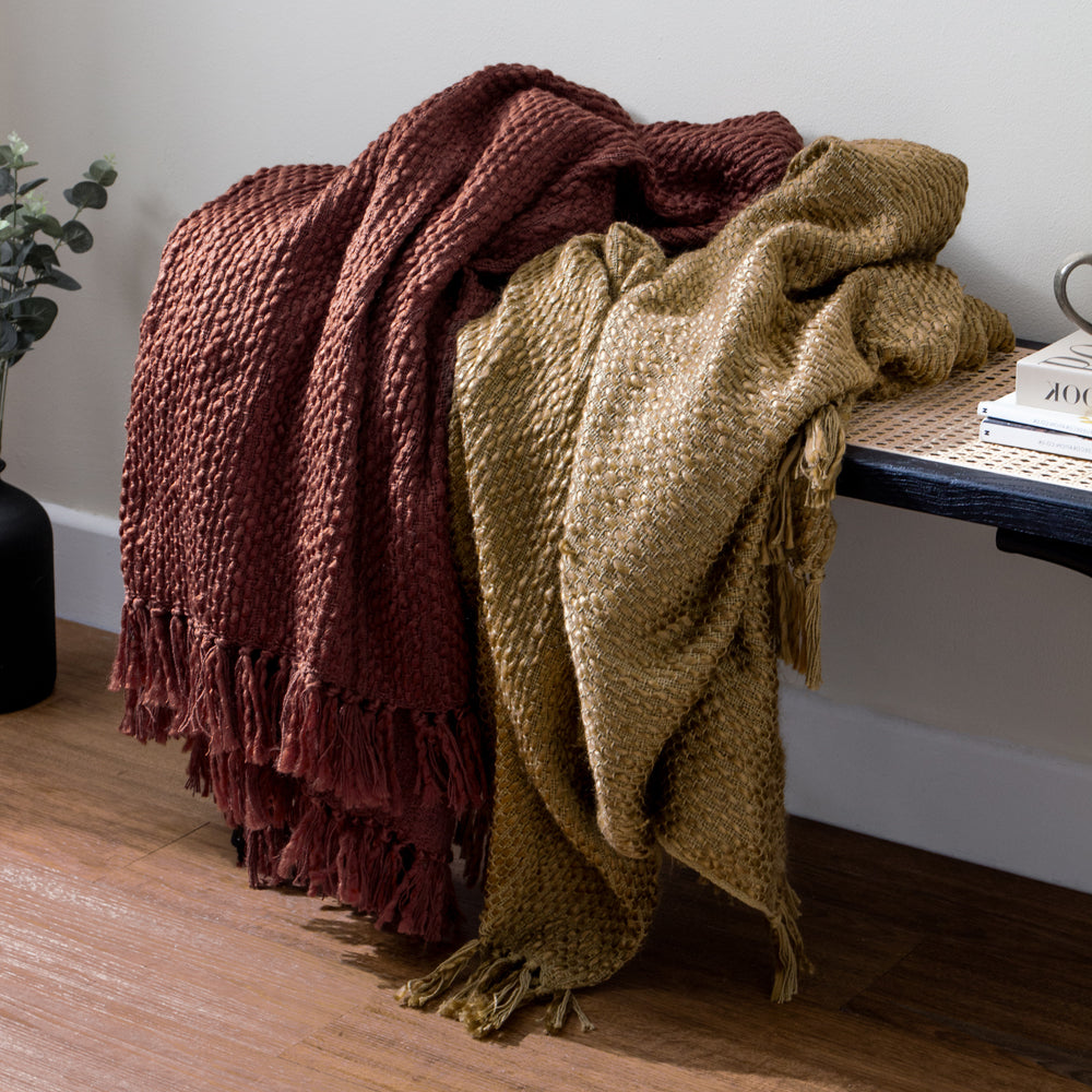 Morni Woven Fringed Throw Chestnut