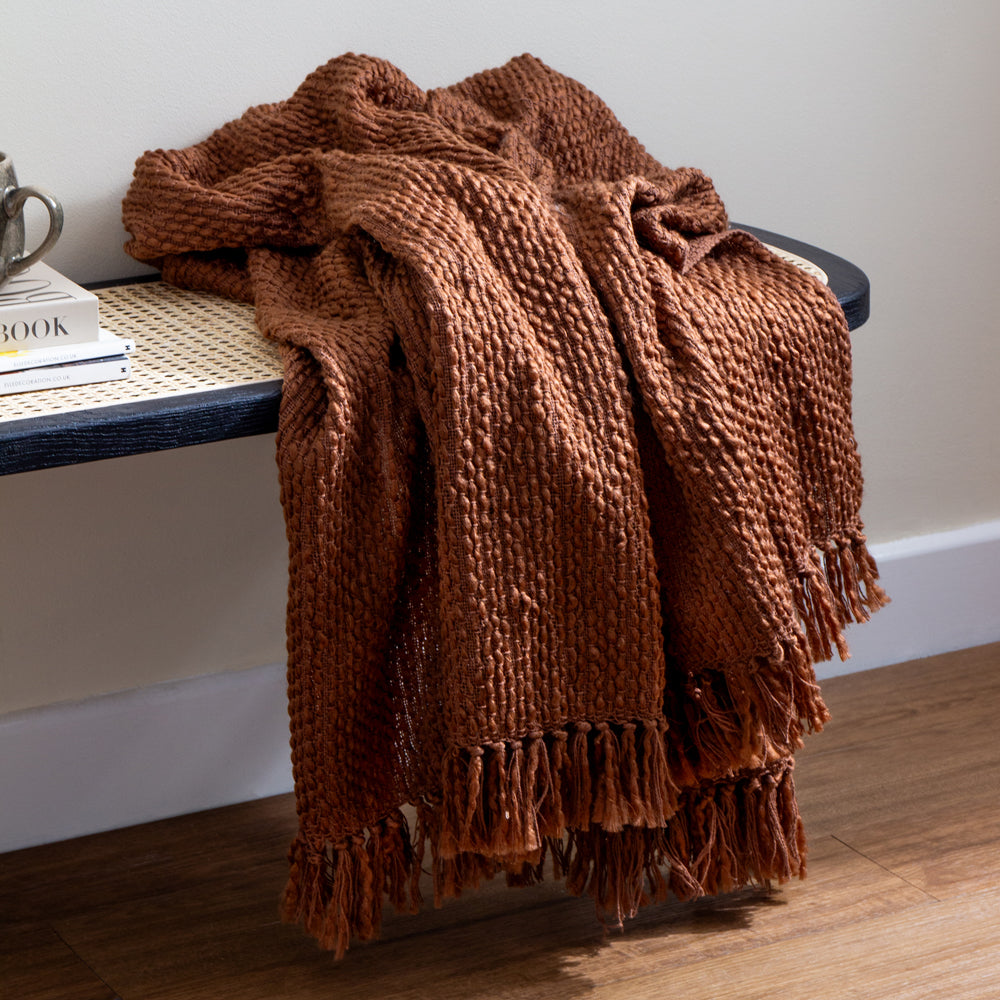 Plain Brown Throws - Morni Woven Fringed Throw Hazel HÖEM