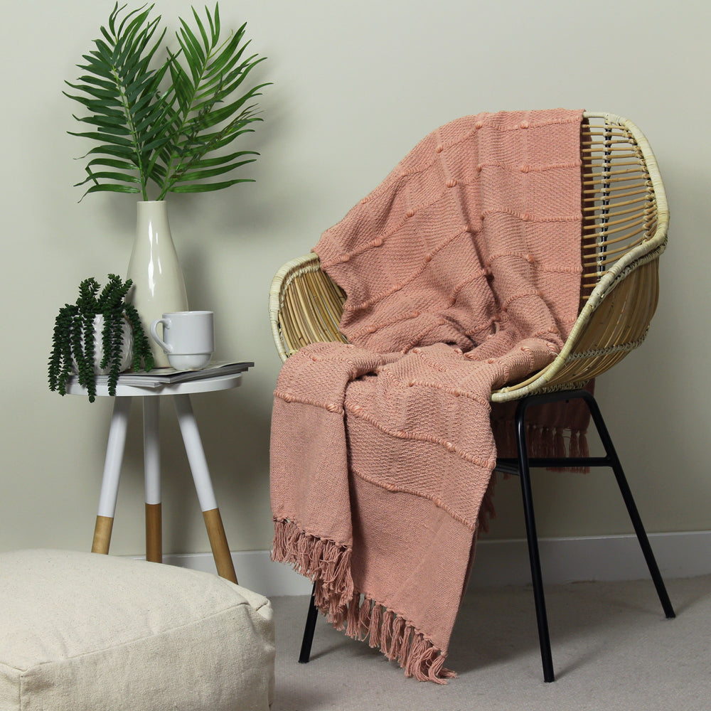 Striped Pink Throws - Motti Woven Tufted Stripe Throw Blush furn.