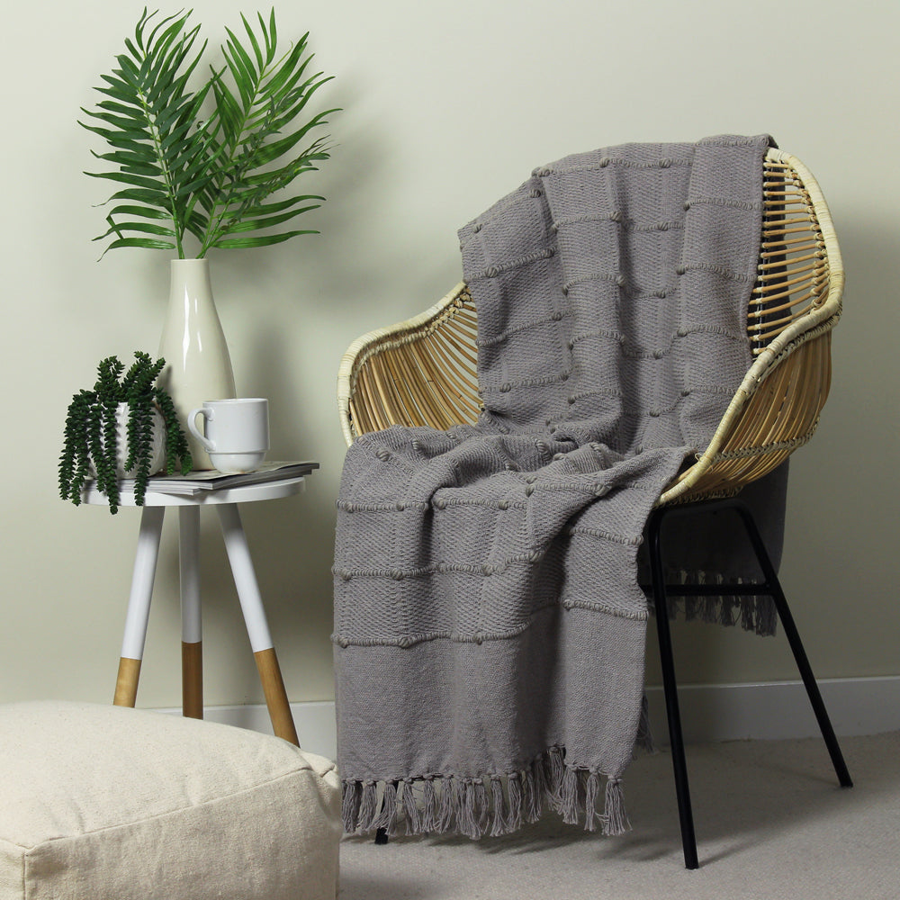 Striped Grey Throws - Motti Woven Tufted Stripe Throw Grey furn.