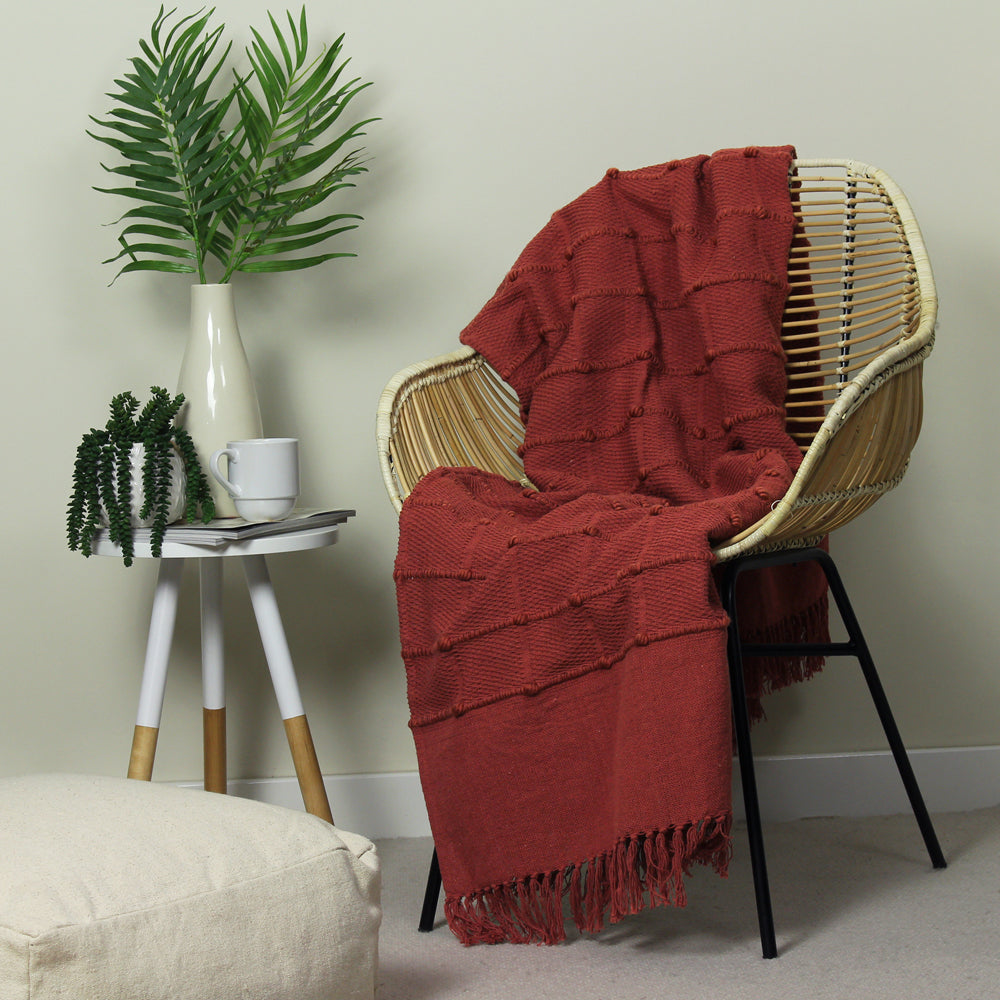 Motti Red Woven Tufted Stripe Throw Red Clay Throws furn.