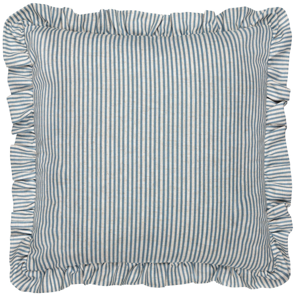 Martha Embroidered Ruffle Cushion Blue