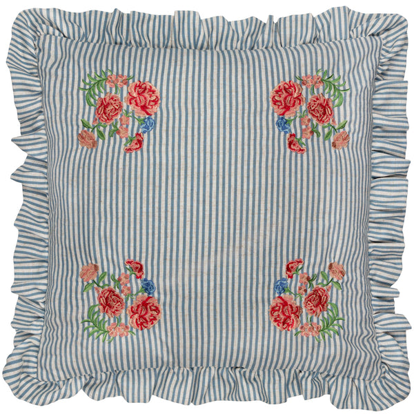 Martha Blue Embroidered Ruffle Cushion Cover | Blue Cushions | Wylder ...