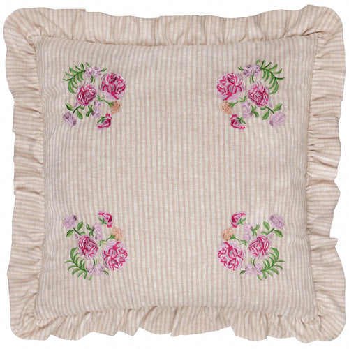 Floral Pink Cushions - Martha Embroidered Ruffle Cushion Cover Pink Wylder