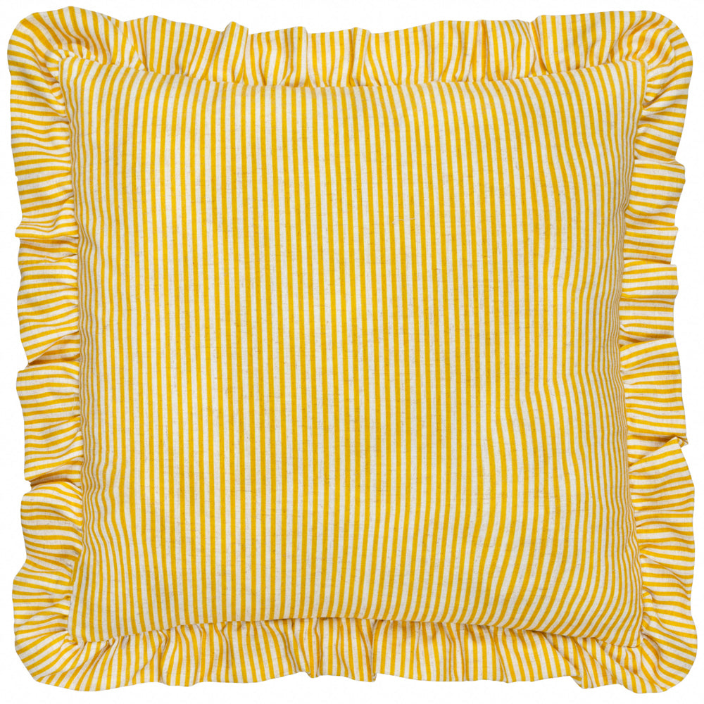 Martha Embroidered Ruffle Cushion Yellow